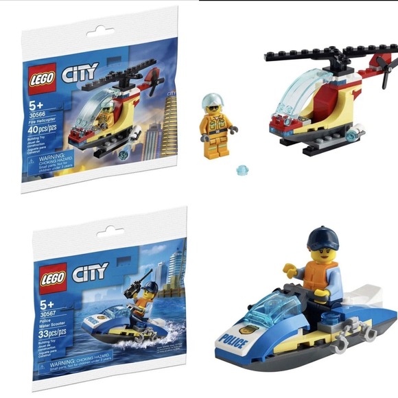 NEW SEALED LEGO City 30566 Fire Helicopter & 30567 Police Water Scooter RETIRED - Picture 1 of 10
